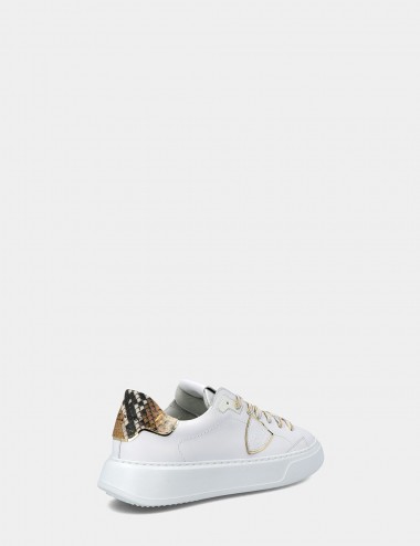 Sneakers Temple Veau Python Blanc Or
