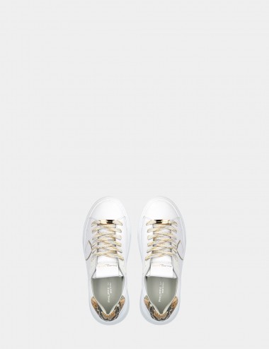 Sneakers Temple Veau Python Blanc Or