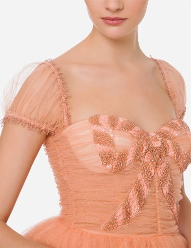 Dolly dress in glittered tulle fabric Coral Pink