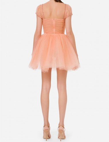 Dolly dress in glittered tulle fabric Coral Pink