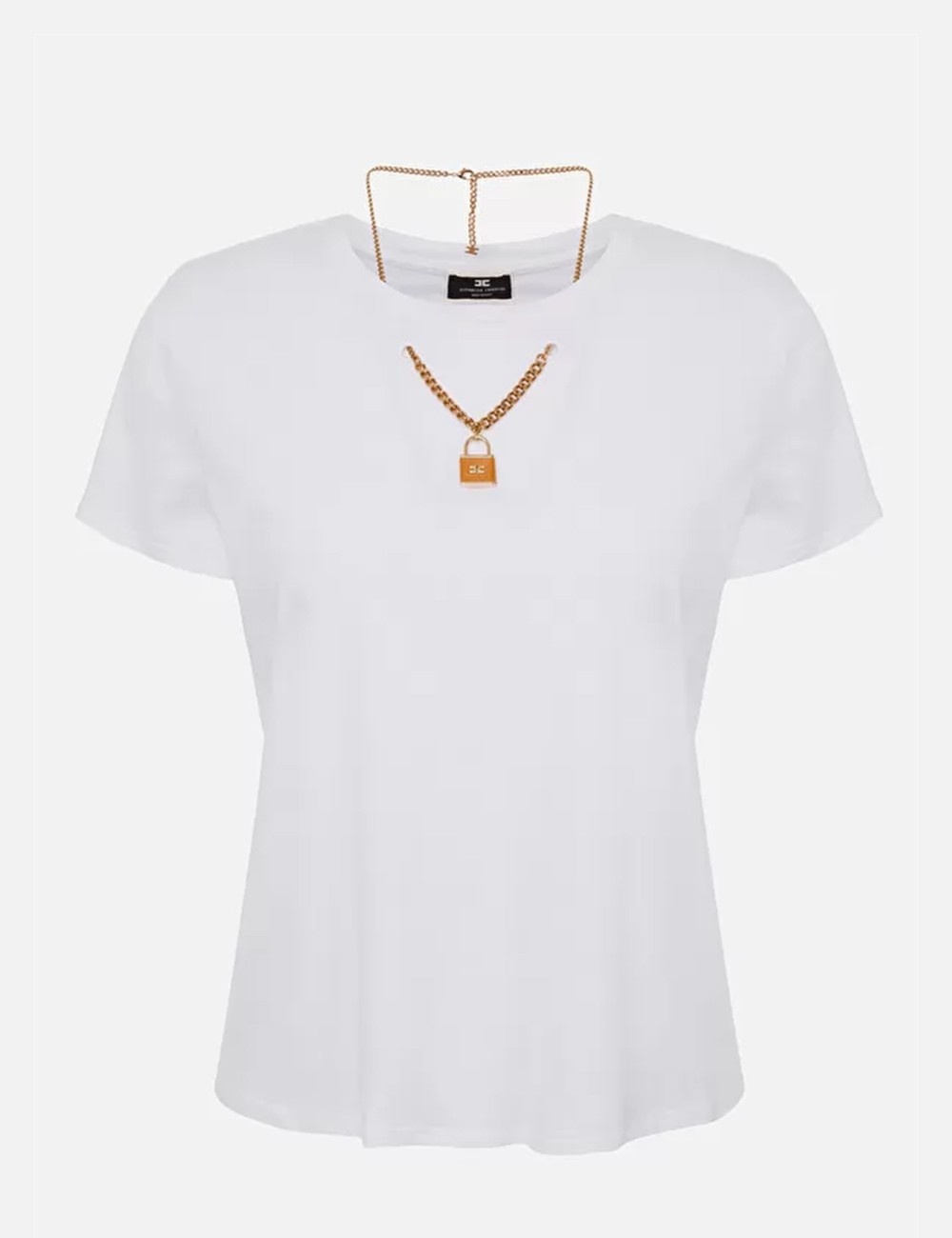 T-shirt girocollo con collana doppia catena Gesso