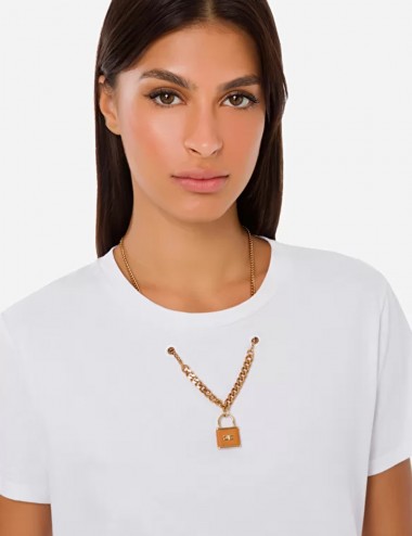 T-shirt girocollo con collana doppia catena Bianco