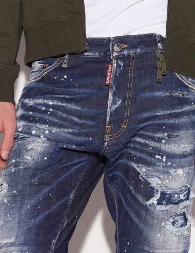 Jeans Dark Ripped Bleach Wash Cool Guy