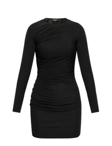 Mini Abito Ruched Long Sleeve Nero