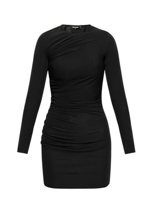 Mini Abito Ruched Long Sleeve Nero