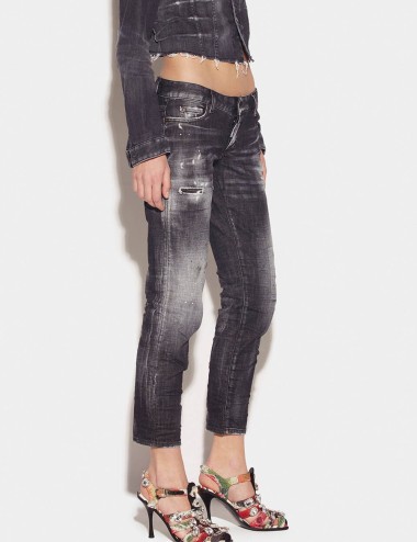 Jeans Black Ripped Knee Wash Jennifer Cropped