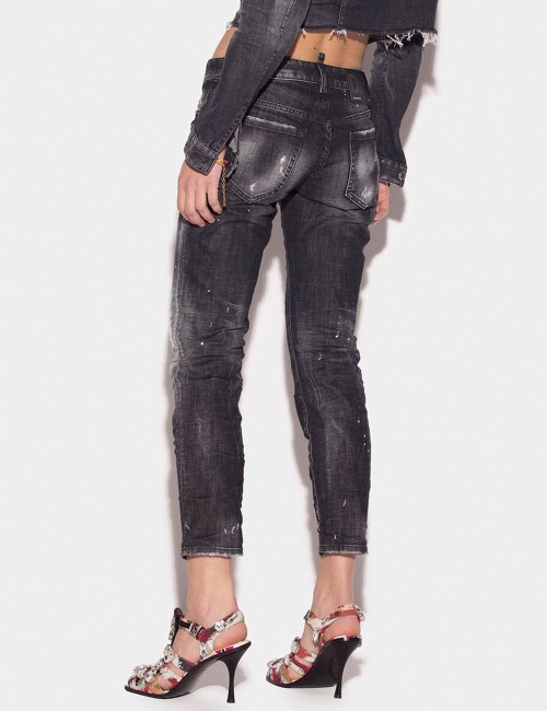 Jeans Black Ripped Knee Wash Jennifer Cropped