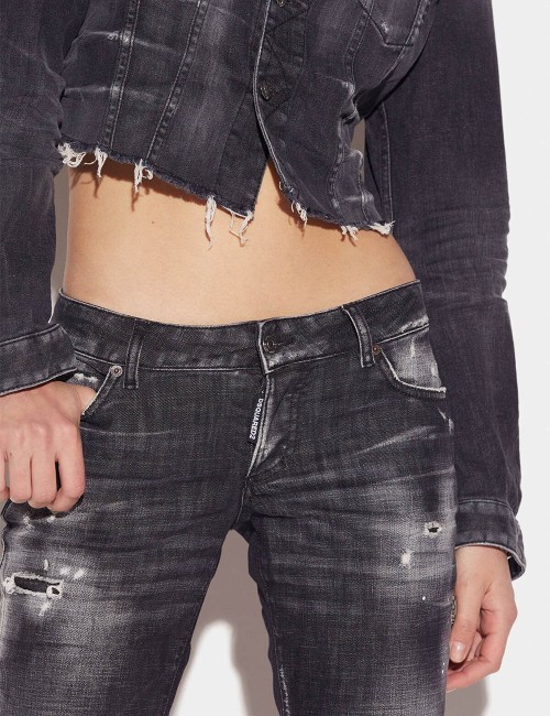 Jeans Black Ripped Knee Wash Jennifer Cropped