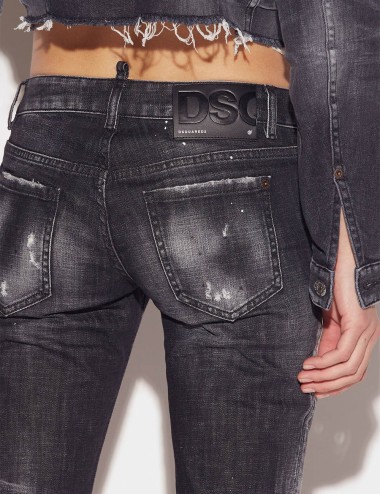 Jeans Black Ripped Knee Wash Jennifer Cropped