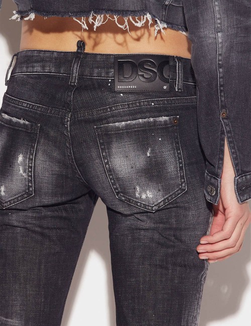 Jeans Black Ripped Knee Wash Jennifer Cropped