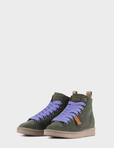 Polacchino P01 in Suede Verde Militare Viola Spento