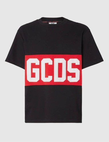 T-Shirt Regular con Banda Logo GCDS Nero