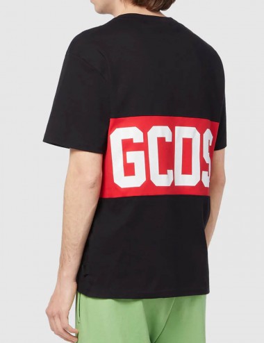 T-Shirt Regular con Banda Logo GCDS Nero