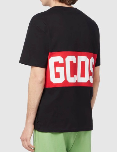 T-Shirt Regular con Banda Logo GCDS Nero