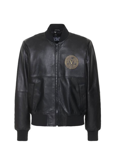 Bomber V-Emblem in pelle Nero