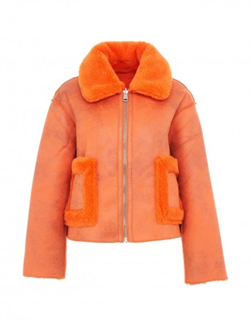 Giubbotto in Montone Vera Shearling Arancione Aviatore