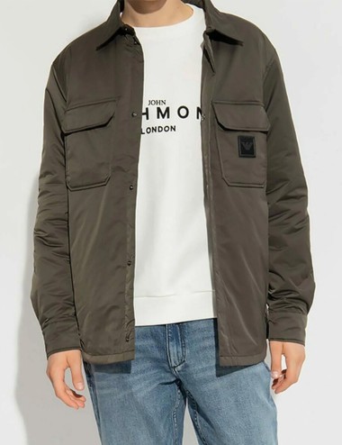 Giacca camicia in tessuto tecnico con patch logo Verde Colofonia
