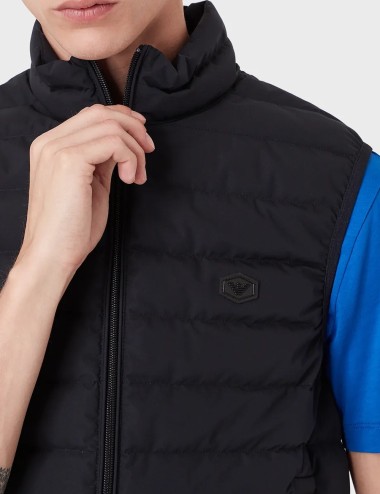 Piumino Smanicato Trapuntato in Nylon Blu Navy