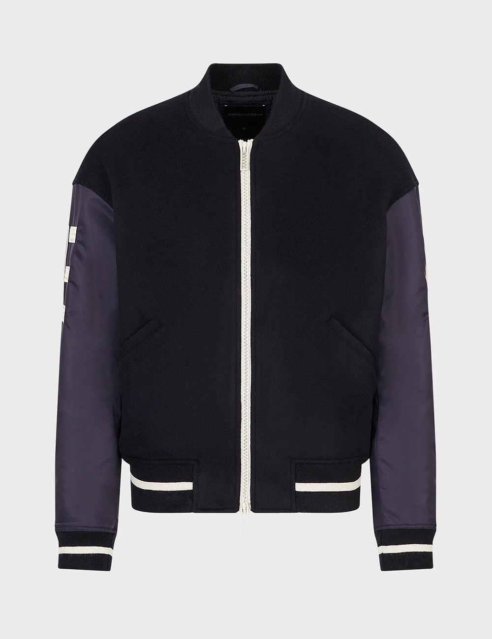 Bomber in panno di lana con maniche in Nylon Blu Navy