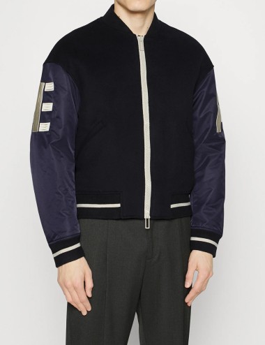 Bomber in panno di lana con maniche in Nylon Blu Navy