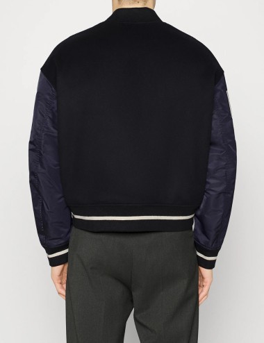 Bomber in panno di lana con maniche in Nylon Blu Navy