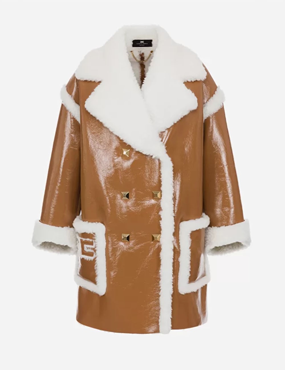 Maxi cappotto in naplak con borchie ed eco-fur Mou