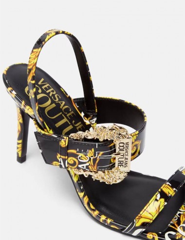 Sandali Con Cinturino Emily Logo Couture Nero Oro