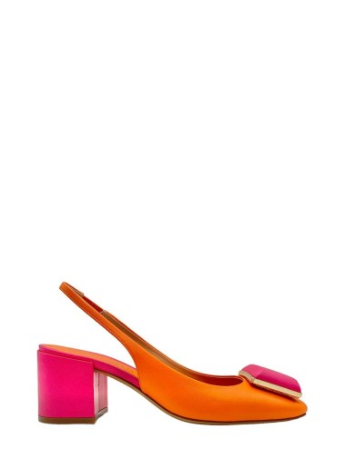 Slingback in nappa bianco con accessorio nappa Arancio/Fuxia