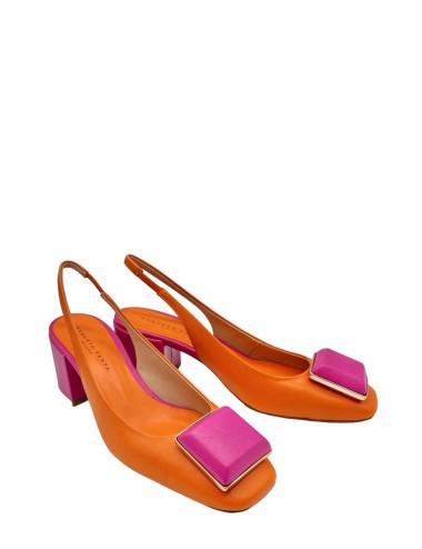 Slingback in nappa bianco con accessorio nappa Arancio/Fuxia