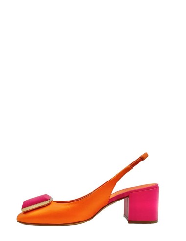 Slingback in nappa bianco con accessorio nappa Arancio/Fuxia