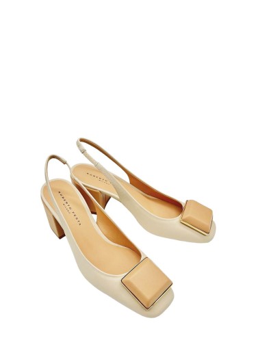 Slingback in nappa bianco con accessorio nappa