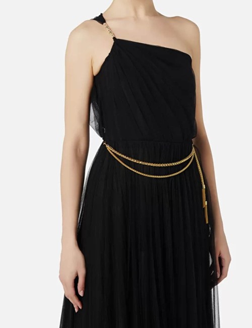 Abito red carpet in tulle monospalla Nero