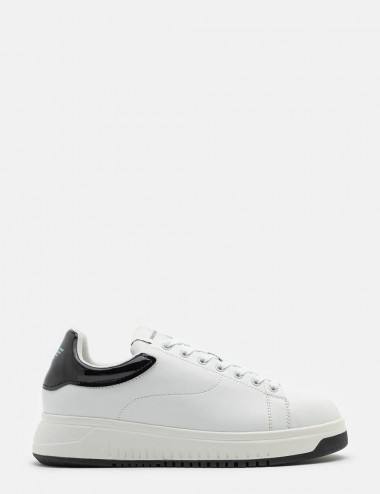 Sneakers in pelle soft con retro lucido Bianco/Nero