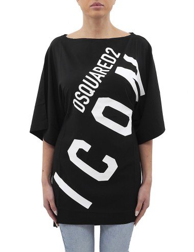 Maxi T-shirt con Stampa Nero