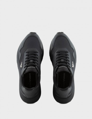 Sneakers in Nylon Riciclato con Dettagli in Saffiano rigenerato Sustainability Values Nero