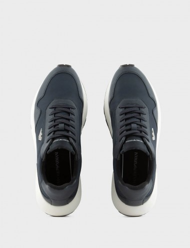 Sneakers in Nylon Riciclato con Dettagli in Saffiano rigenerato Sustainability Values Blu
