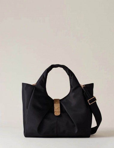 Borsa Shopper Cortina Medium Recycle Fabric & Leather Handheld Bag Black/Op Natural