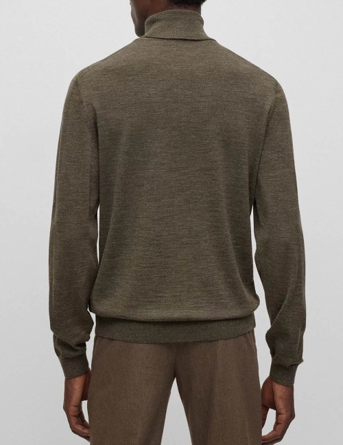 Maglione Slim Fit A Collo Alto In Lana Vergine Marrone Scuro