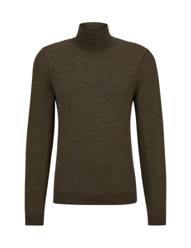 Maglione Slim Fit A Collo Alto In Lana Vergine Marrone Scuro