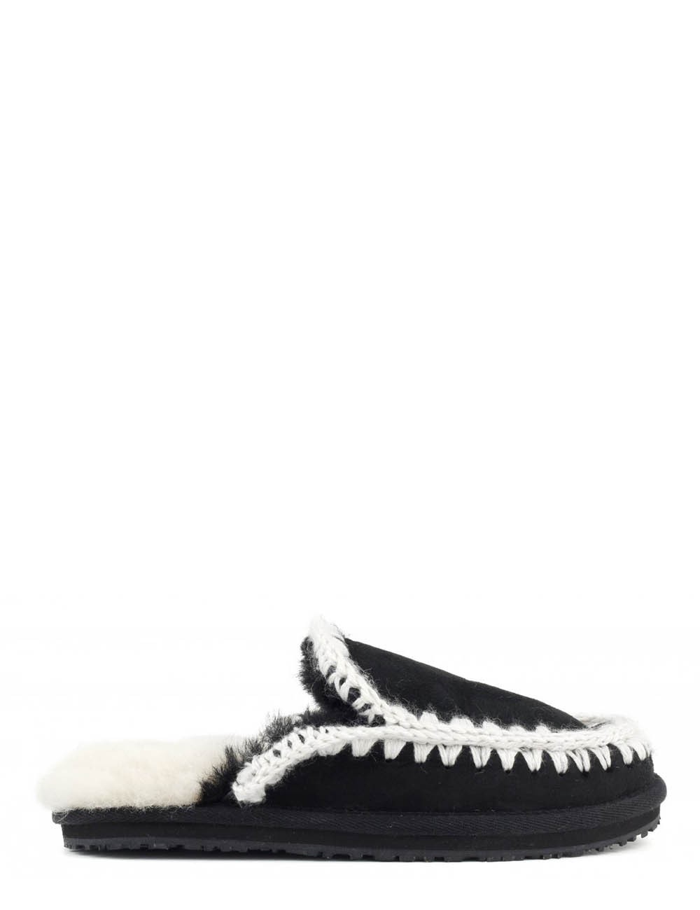 Suede slipper full eskimo stitch Black Suede