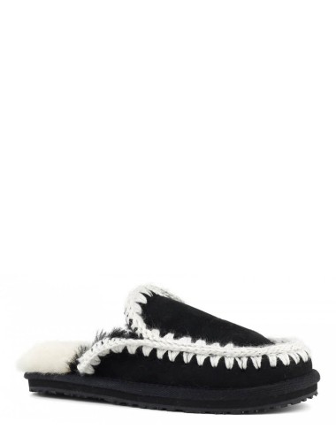 Suede slipper full eskimo stitch Black Suede