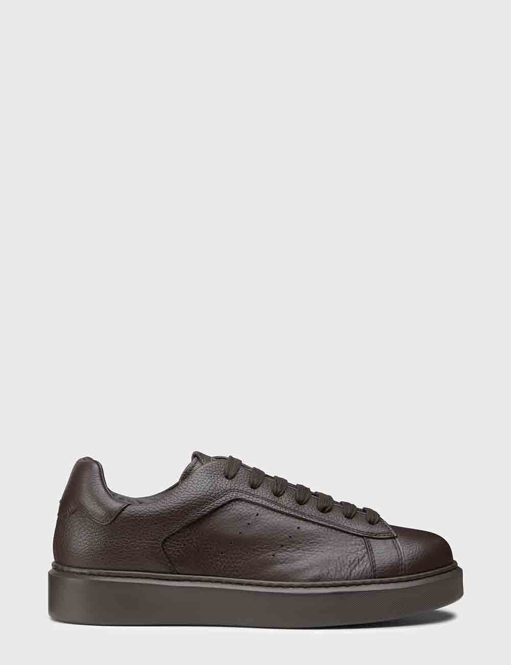 Sneaker In Pelle Bottalata Con Dettaglio Pelliccia Marrone