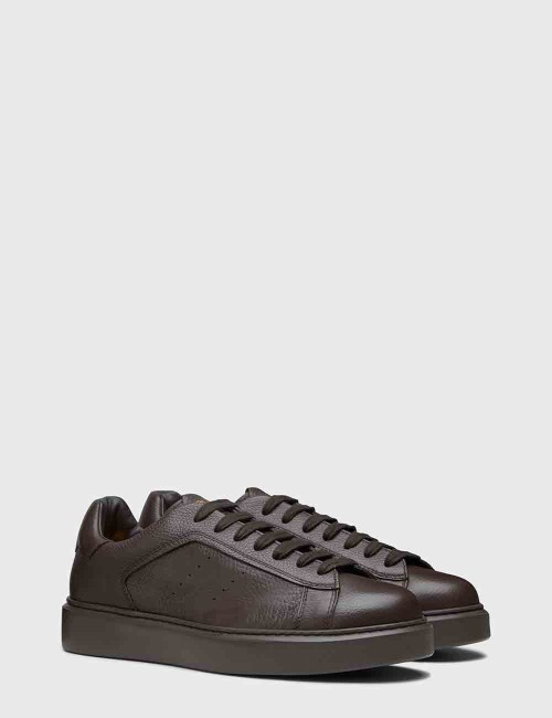 Sneaker In Pelle Bottalata Con Dettaglio Pelliccia Marrone