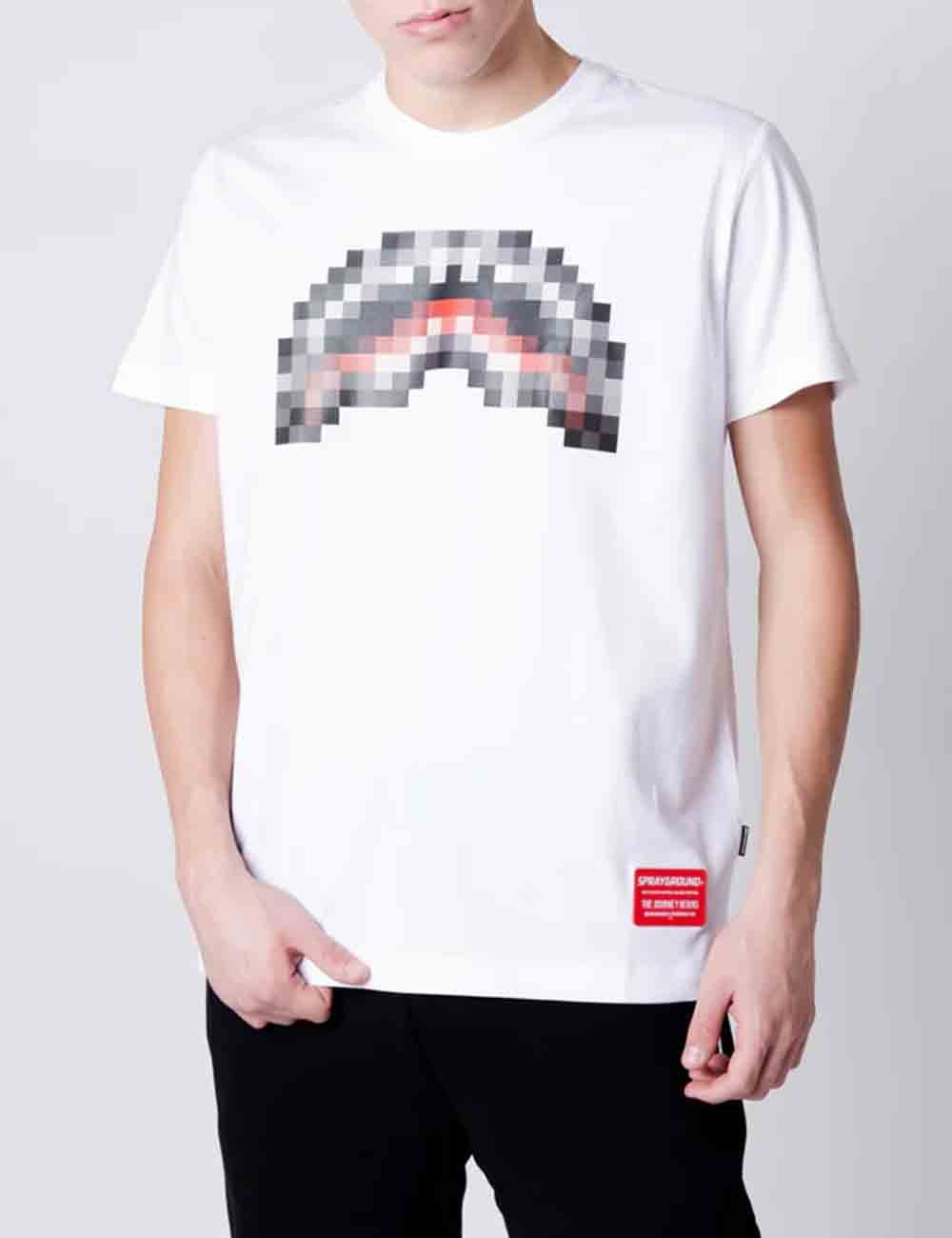 T-Shirt Pixel Shark Bianco
