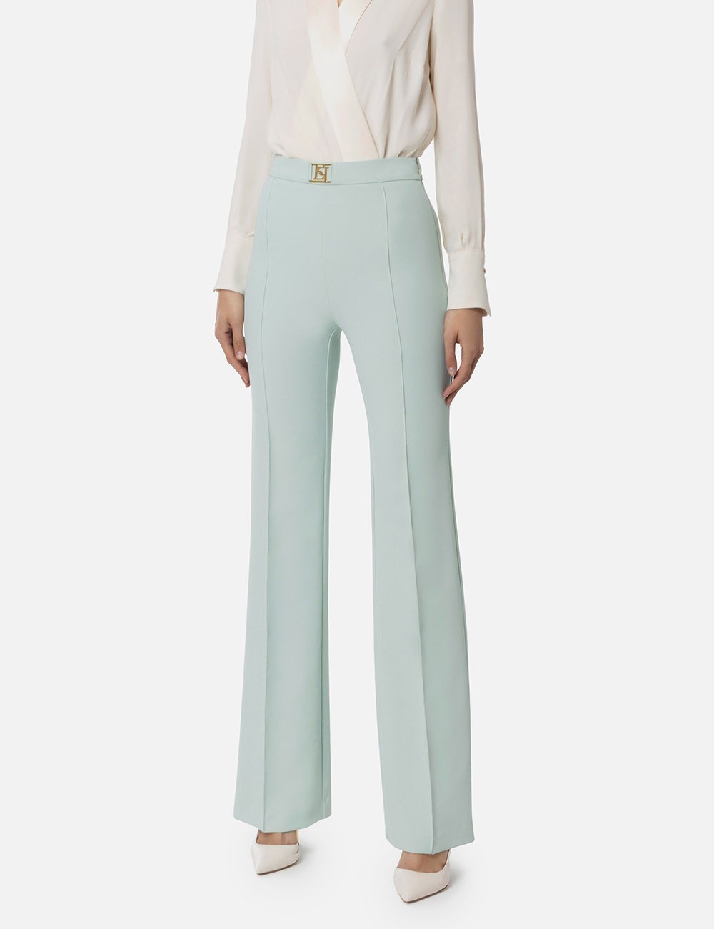 Pantalone palazzo in crêpe stretch acqua