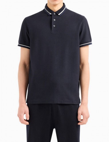 Polo in jersey con logo piazzato navy