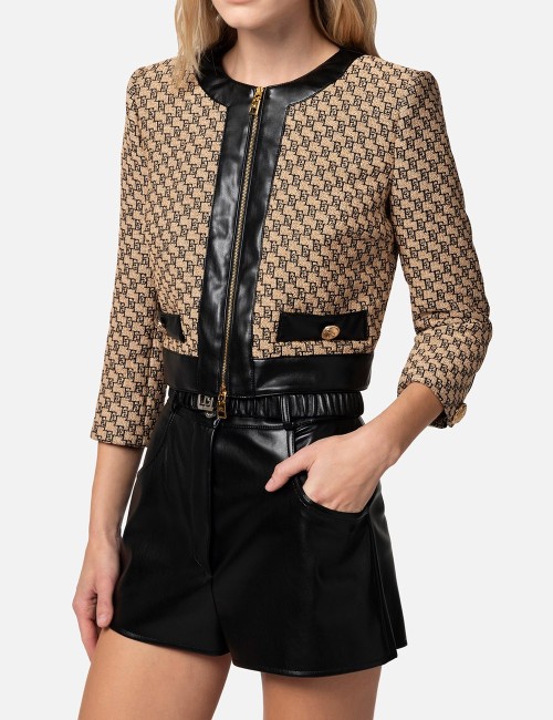 Giacca cropped in rafia jaquard