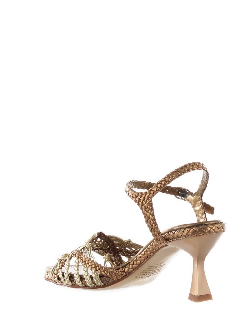 Sandalo fiji in pelle intrecciata con tacco midi