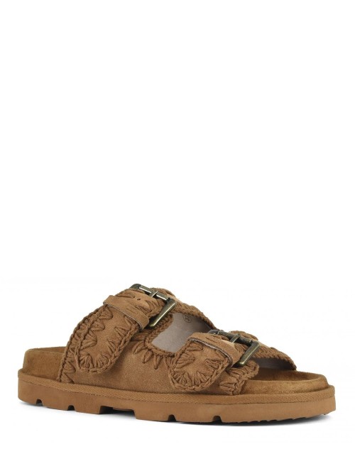 Ciabatta Low bio two buckles cognac