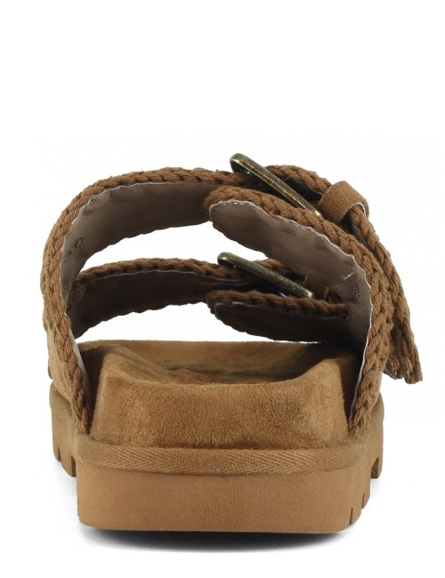 Low bio sandal two buckles cognac